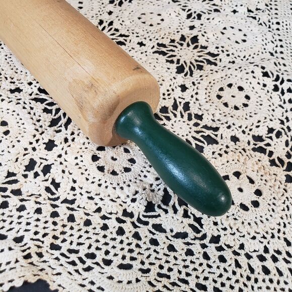 Old Vintage Wooden Green Handle Rolling Pin 16" Baking - Picture 6 of 6